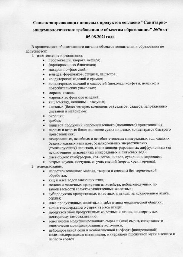 Список запрещающих пищевых продуктов