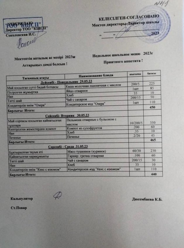 Ас мәзірі 29.05.2023-31.05.2023