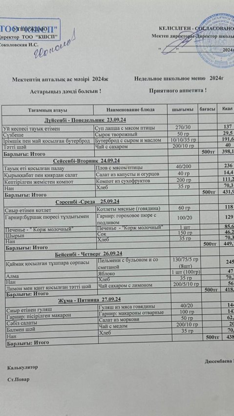 Ас мәзірі 23.09.2024-27.09.2024