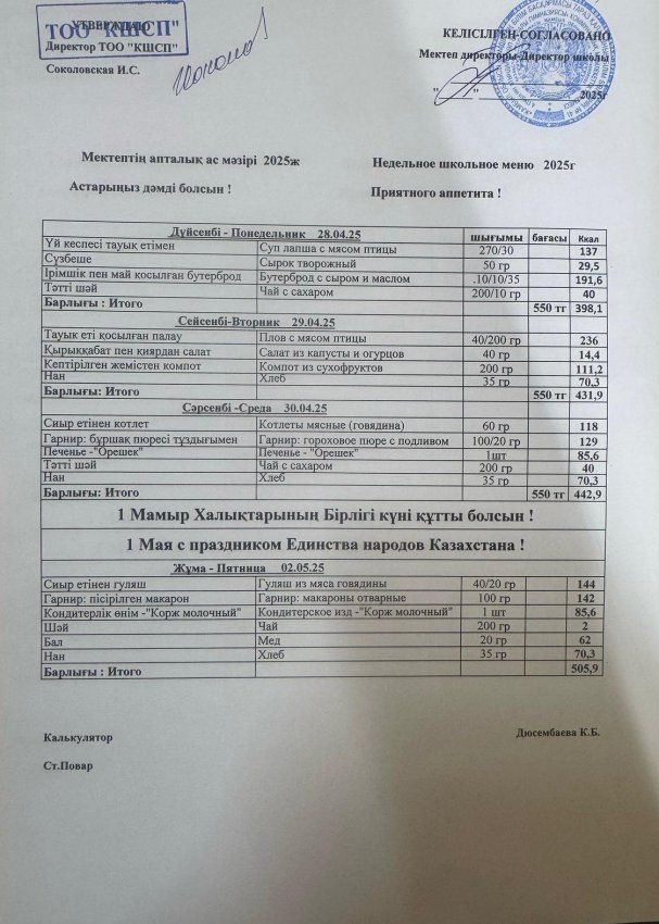Ас мәзірі 28.04.2025-02.05.2025