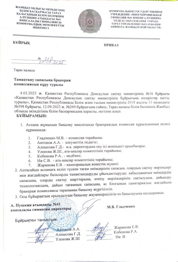 Состав бракеражной комиссии