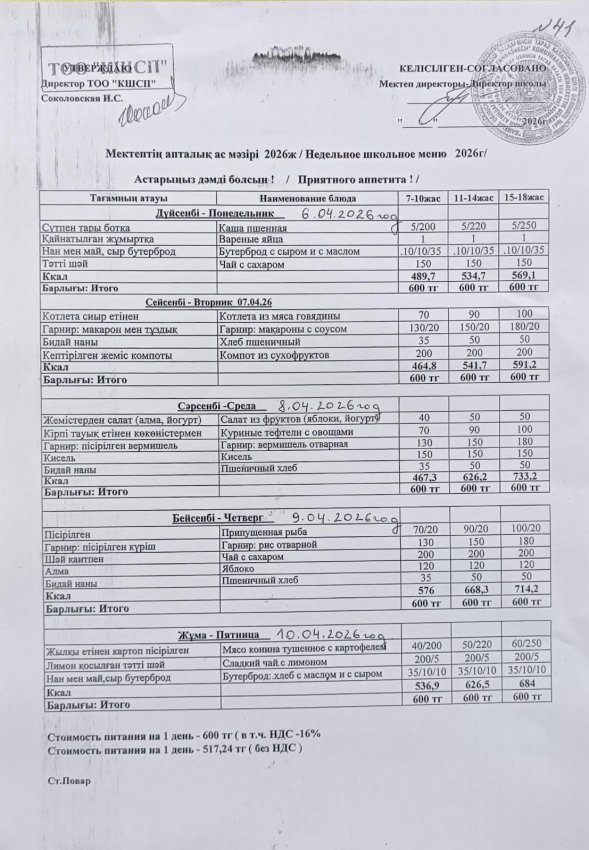 Ас мәзірі 06.04.2026-10.04.2026